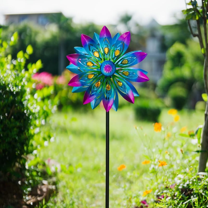 VEWOSTAR Metal Wind Spinner,13” Wind Spinners Outdoor,Peacock Windmill with Stake,Kinetic Wind Spinners for Yard and Garden,Multi-Color Pinwheels Yard Wind Sculptures,Waterproof Spinner for Patio Lawn - Image 2